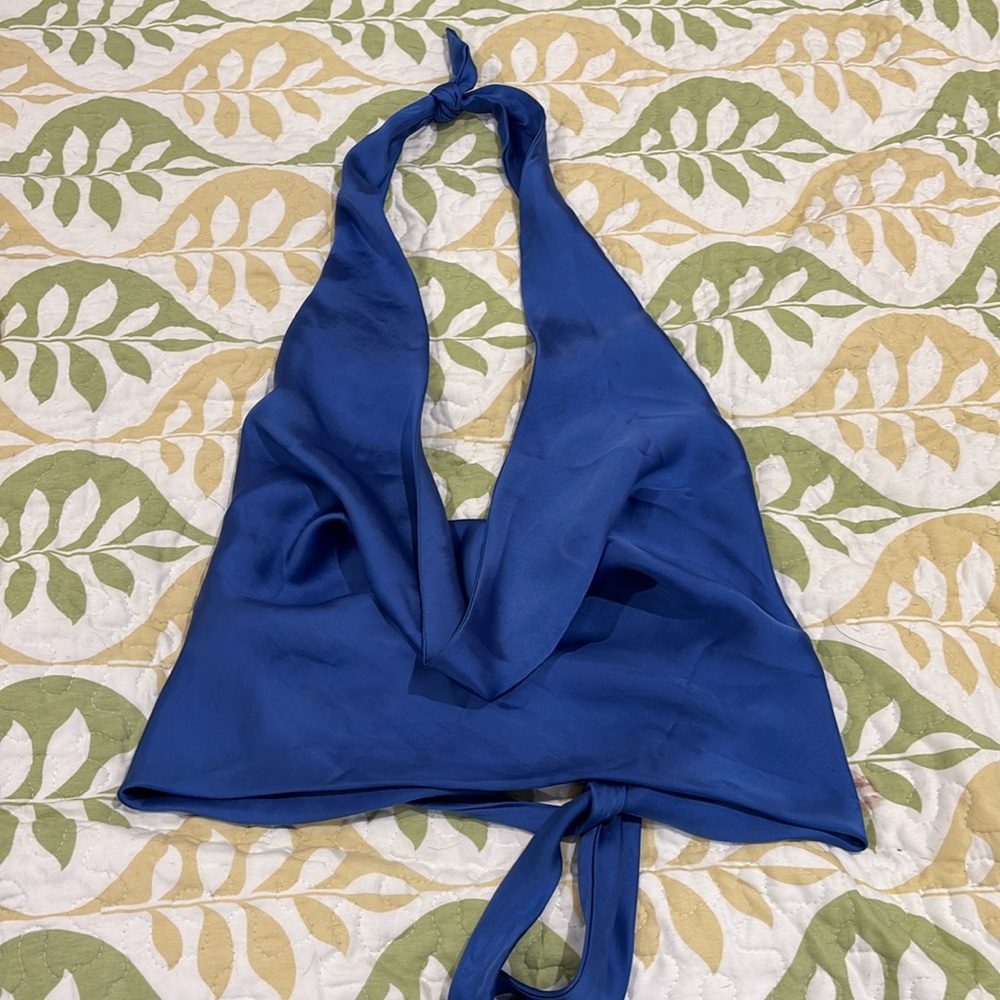 Zara halter tie crop top in royal blue satin size M